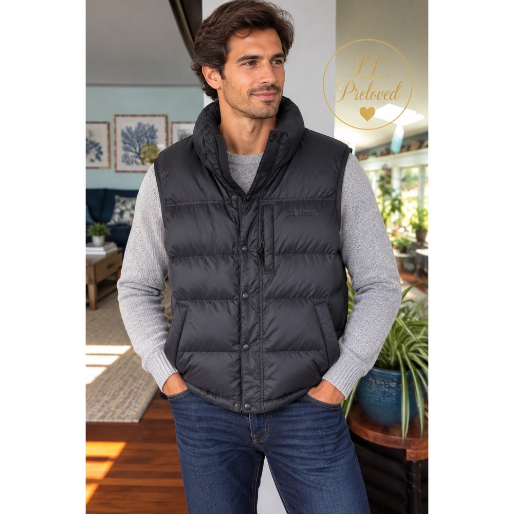 LL Bean Down Vest Mens Large Black Puffer Goose Down 276570 Gorpcore Outdoor